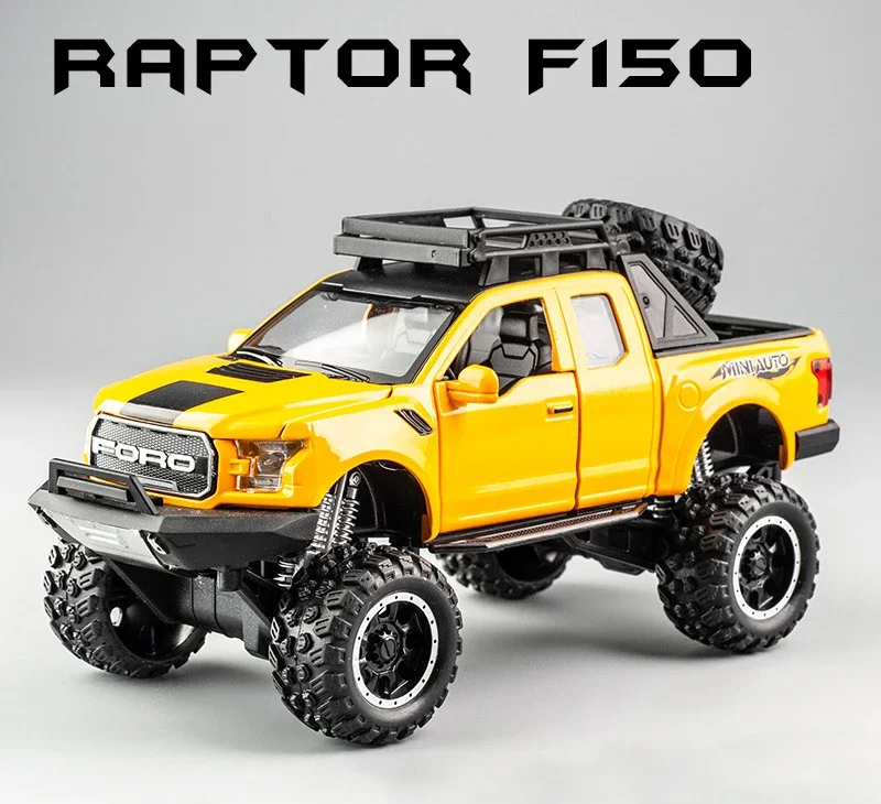 1:32 Ford Raptor F150 Alloy Diecast Car Model Toys Sound Light Toy Pickup Truck Pull Back Vehicle For Children gifts