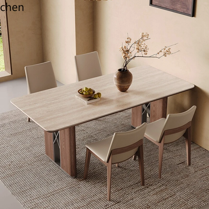 

HTT dining table modern simple and high-end mid-antique small apartment new rectangular cave stone rock slab dining table