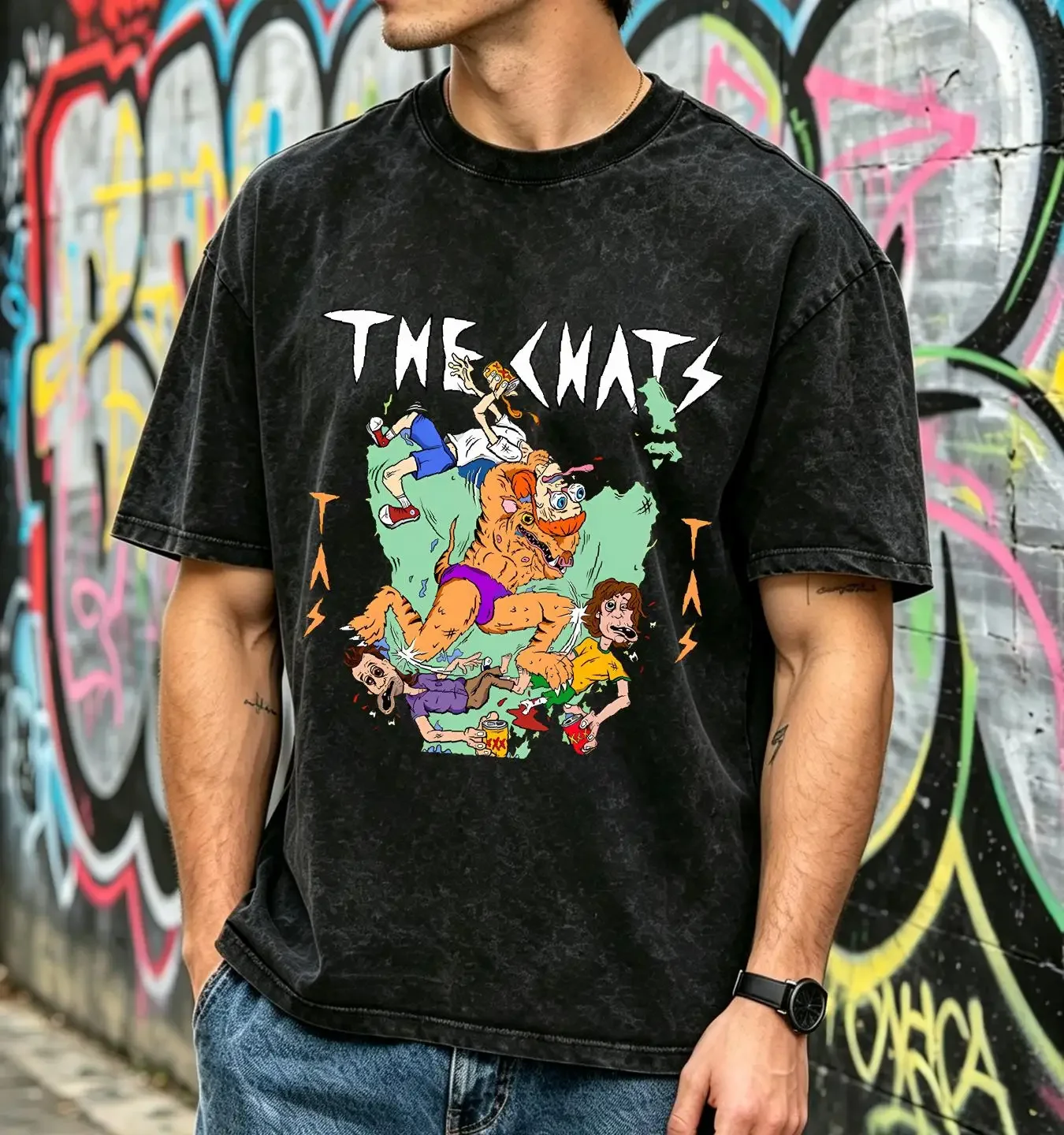 washed T Shirt HOT NEW The Chats band poster blue S to 345Xl Q879 vintage Washed designer clothes streetwear Stylish Unisex