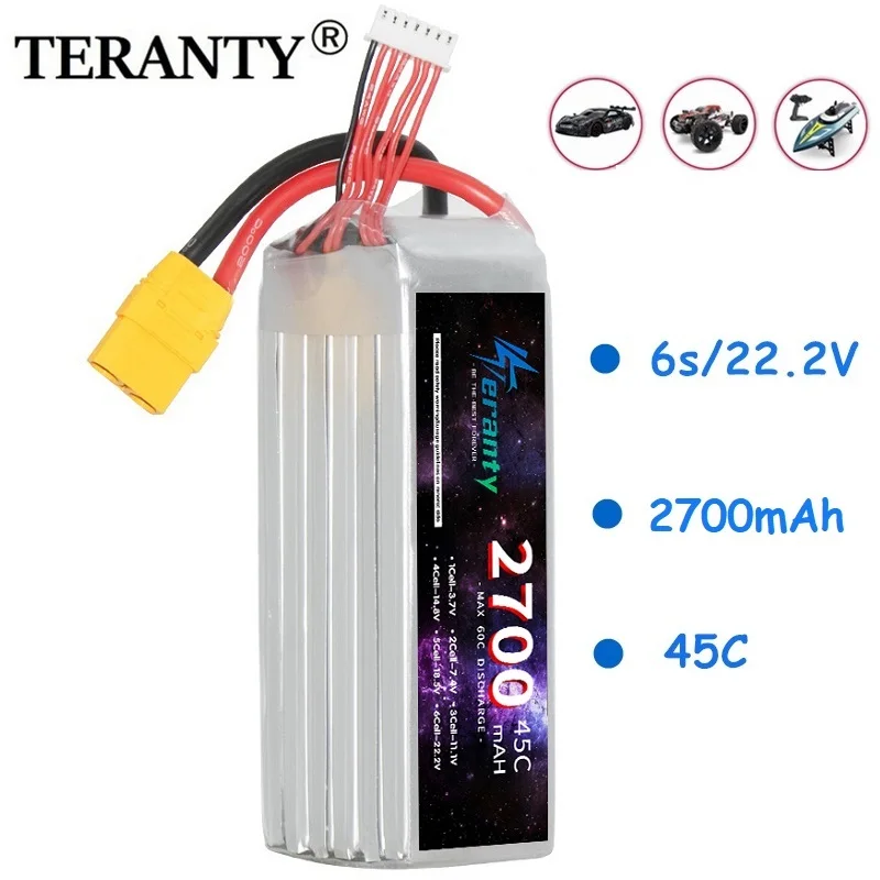 TERANTY 6S LIPO Akumulator 22.2V RC Lipo 1500mah 1800mah 2200mah 2700mah 3000mah XT60 T XT90 Wtyczka 45C Do RC Car Boat Helicopter