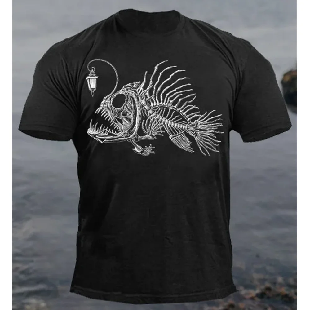 Animal T-Shirt For Men Lantern Fish 3d Print Horror Elements Men\'S Tops Summer Tees Loose Oversized-Shirt Street Casual Clothing