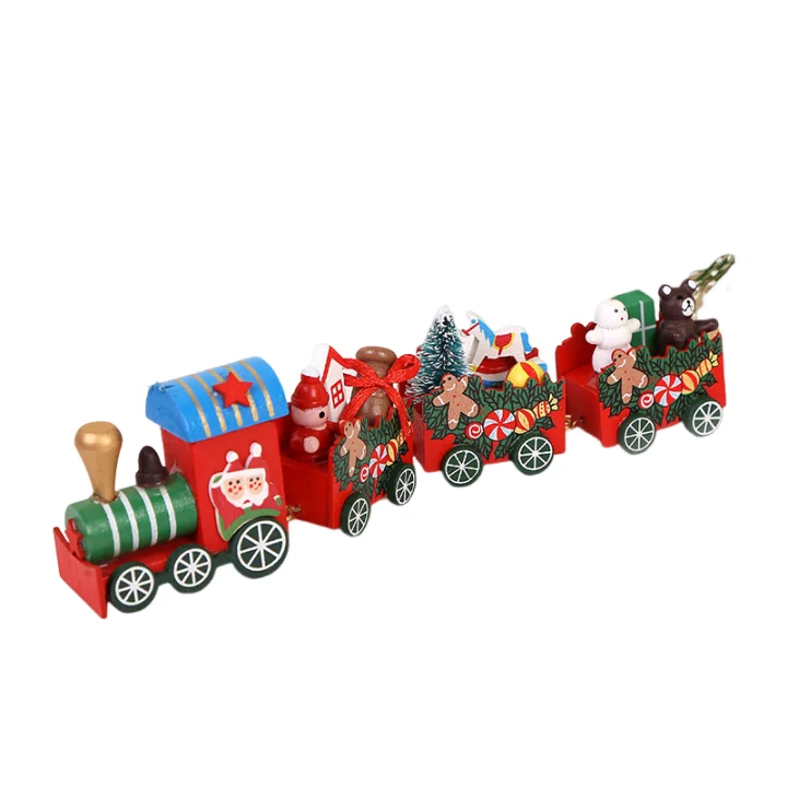 4 Knots Christmas Train Painted Wooden Christmas Decoration for Home with Santa Kids Toys Ornament Navidad 2024 New Year Gift