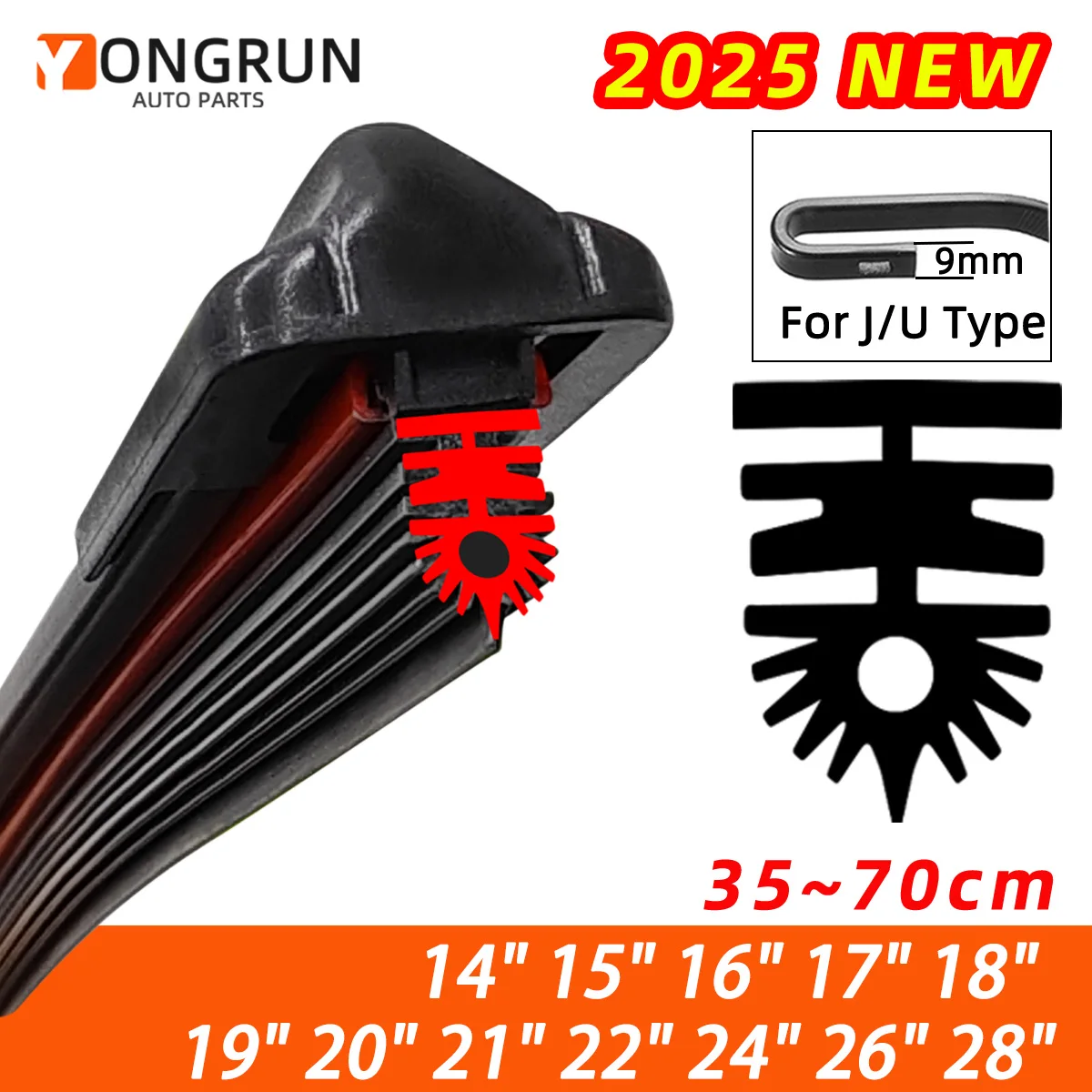 11layer Rubber Strip Wiper Blade For Car Front Windshield J/U-Shaped Wiper Blade 14 
