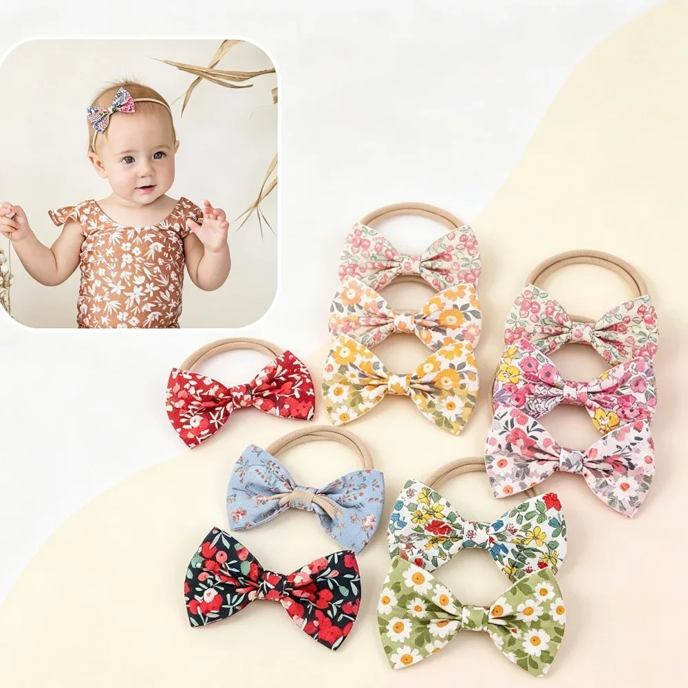 3PCS Random Mixed Floral Bow Elastic Hair Ties, Sweet Princess Style Hair Bands for Girls Women Daily Hair Accessories