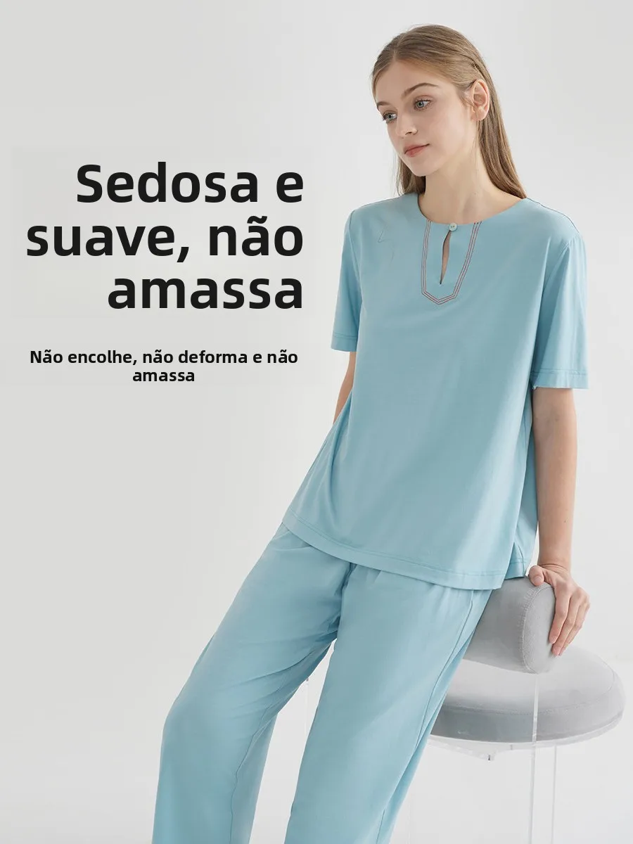 chundu-women's-cotton-sleepwear-short-sleeve-leisure-home-clothes-breathable-comfortable-summer-pyjamas-round-neck-design