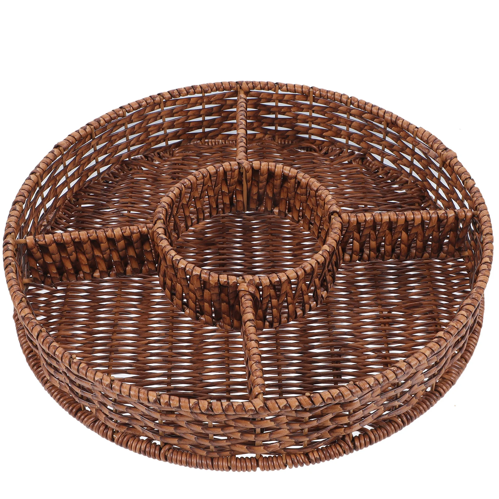 

Round Fruit Basket Hand Woven Natural Rattan Serving Tray For Bread Snacks Storage Decorative Kitchen Tabletop