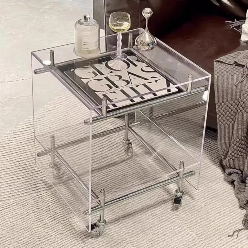 Nordic Acrylic Small Coffee Table Mobile Cart Light Luxury High-end Sense Medieval Bedside Table Sofa Side Table Creativity