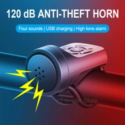 USB Rechargeable Bicycle Motorcycle Electric Bell Horn Mountain Road Cycling Anti-theft Alarm Horn Bike Accessories Loud Bell