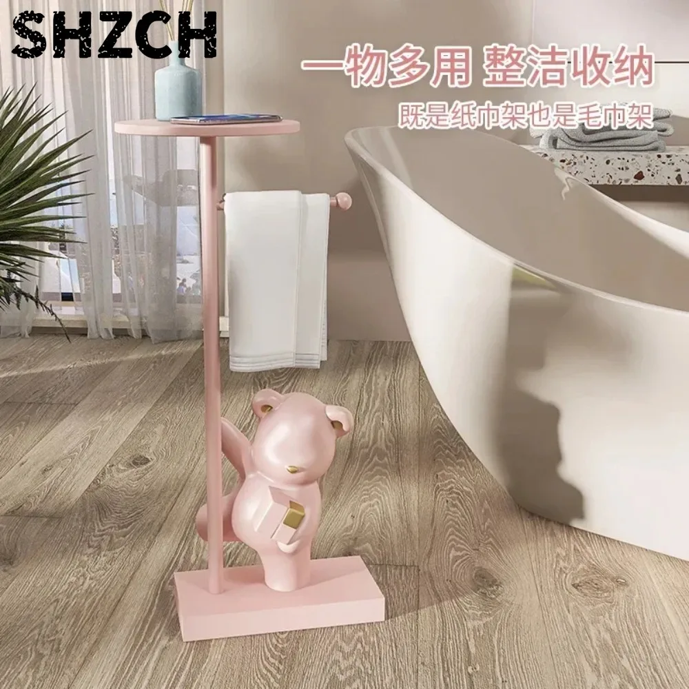 new Nordic simple household decoration Bear figurine toilet roll paper rack floor decoration storage rack beside bathroom toilet