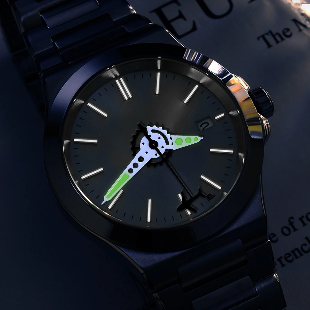 Lancette dell'orologio a forma di ingranaggio Lancette dell'orologio luminose verdi lancette dei secondi per aereo per movimento NH35/34/36/NH70 Strumenti meccanici Ago