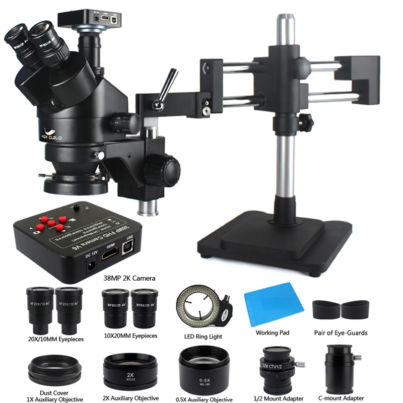 3.5X-90X Double Boom Zoom Simul Focal Trinocular Stereo Microscope 38MP HDMI USB SMD Microscopio Camera Phone PCB Repair Tools