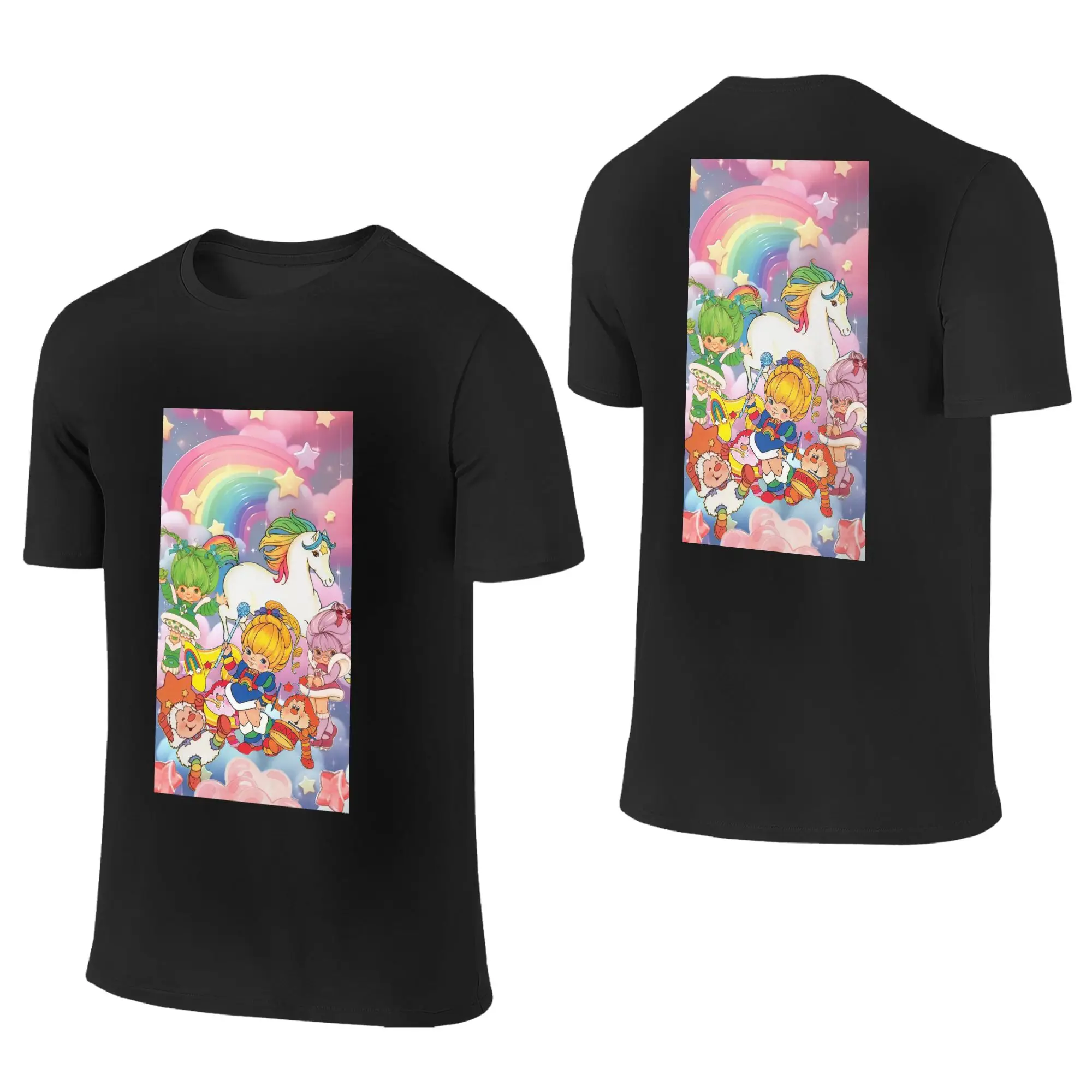 100% Cotton Cartoon Cute Rainbow Brite T-Shirt Men's Double Sided T Shirt Men Round Neck Summer Shirts Tops Oversized