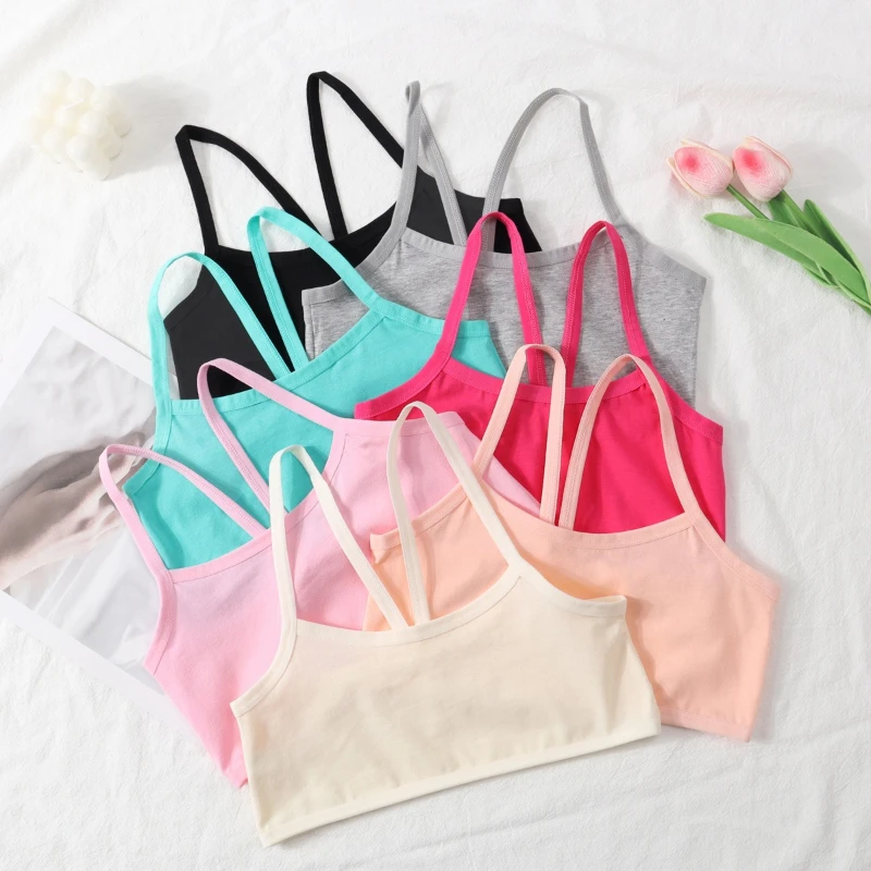 Girls' Cotton Soft and Comfortable Vest Underwear Lightweight and Breathable Bra Solid Color Children's Developmental Underwear