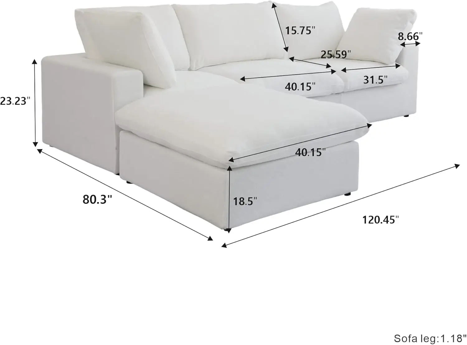 Sectional Sofa,120.45" Down Filled L Shaped Sofa Couch with Storage Ottoman,Minimalist Wide Deep Seat Couches,Sofa Covers