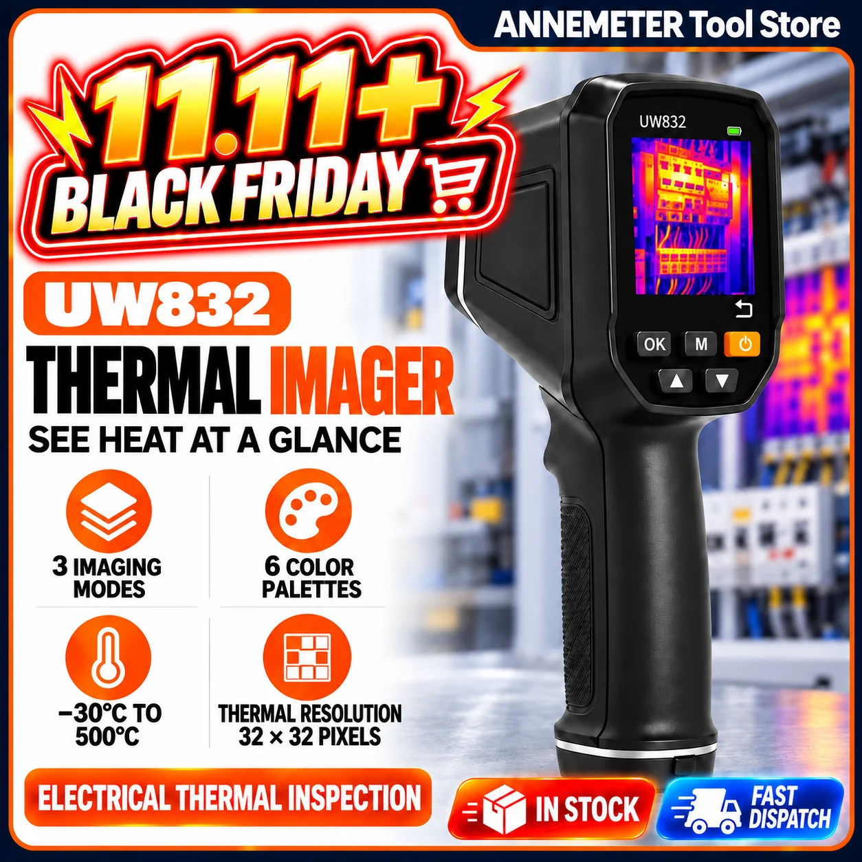 Thermal Camera IR Imager Handheld 32x32 -30°C to 500°C 8GB 6 Color Palettes Infrared Thermal Imaging Camera HVAC Electrical