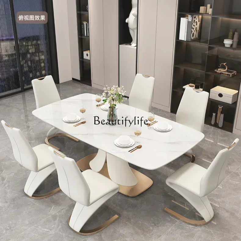 Stone Plate Dining Table Light Luxury Modern Simple Home High-End New Rectangular Mermaid Dining Table