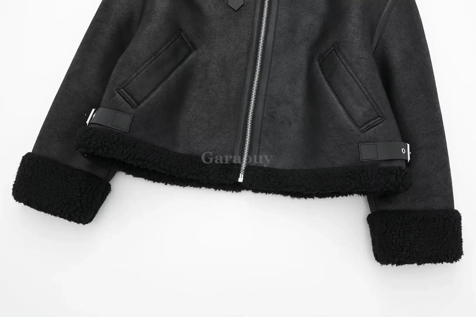 Garaouy 2023 Winter Women Black Faux Leather Fur Lapel Zip Motorcycle Jacket Female Casual Loose Thickened Warm Pu Coat Outwear