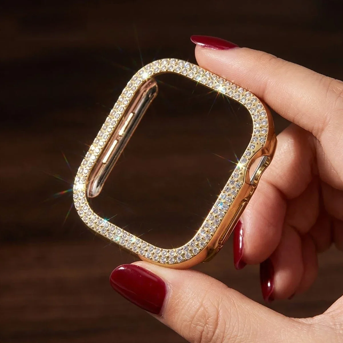PC Diamond Cover for Apple Watch 12 Case 46mm Bling Hollow-Out Bumper Protector for iWatch Series 12 42mm Accessories