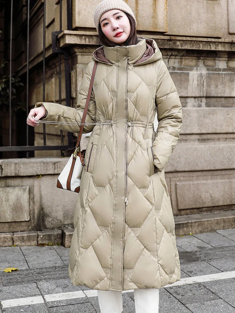 

Women 2024 Winter Fashion Thicken Warm Down Overcoat Female Hooded Snowwear Coats Ladies Long White Duck Down Jackets Q803