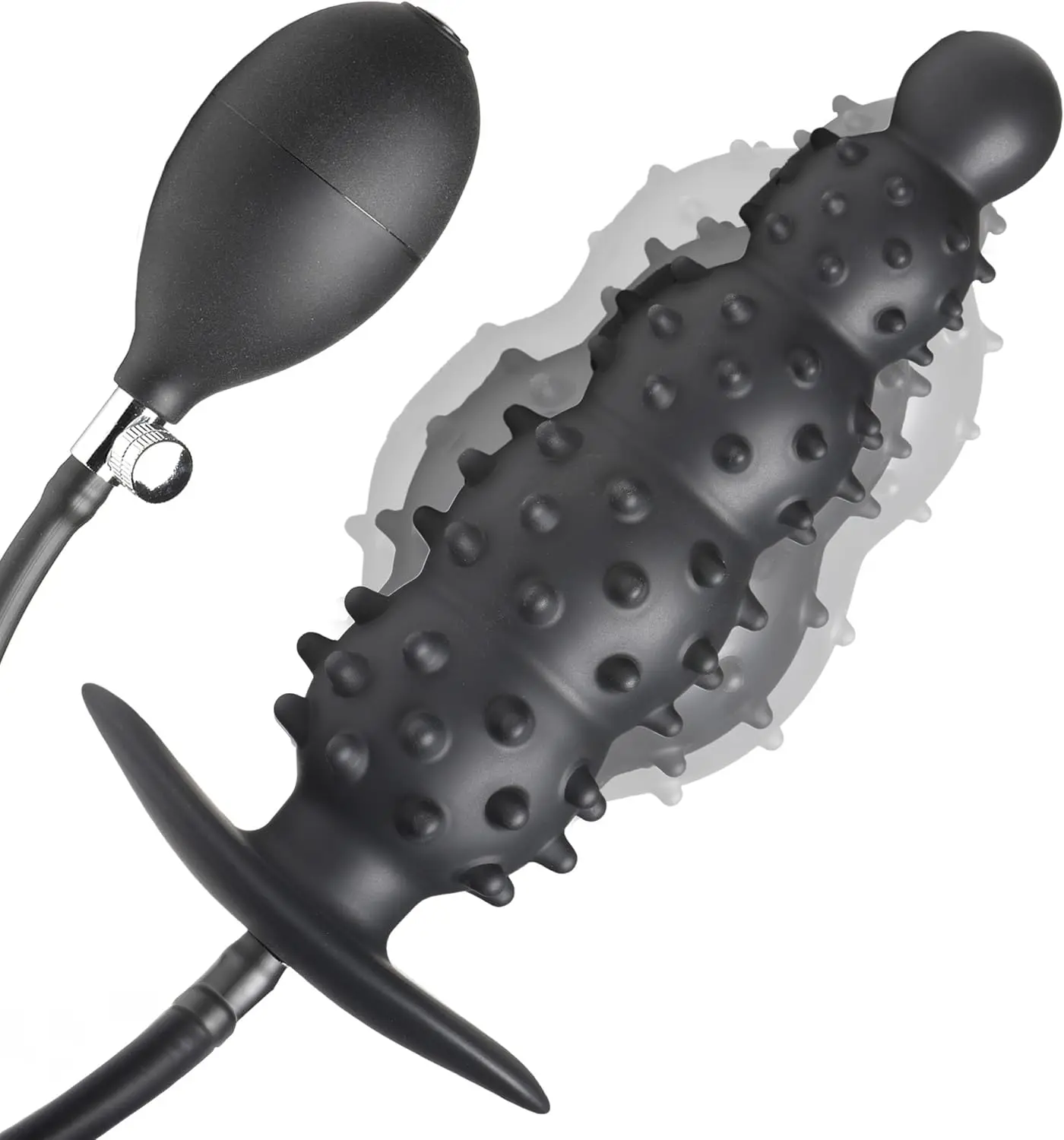 Plug anal de silicona inflable Nubbed Ass Puffer para hombres, mujeres y parejas. Tapón inflable texturizado con bomba. Liberación rápida