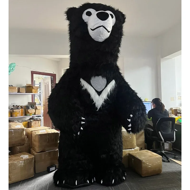 2.6M Inflatable Black Smiling Bear Costume Adult Fur Plush Mascot Suit Animal Character Inflated Garment for Christmas Party