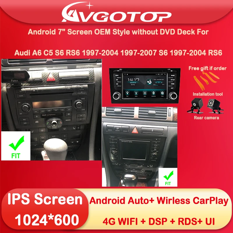 

Android 12 Car Radio Multimedia & OEM Style for Audi A6 C5 S6 RS6 1997-2004 1997-20 Wireless Carplay Auto 4G Wifi GPS DSP No DVD