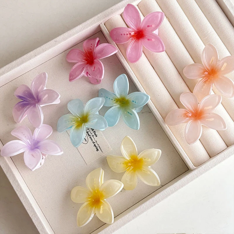 1pc Plumeria Hair Clips Flower Duckbill Hairpins Summer Hawaiian Style Hair Clip Barrettes Trendy Gradient Color Headwear