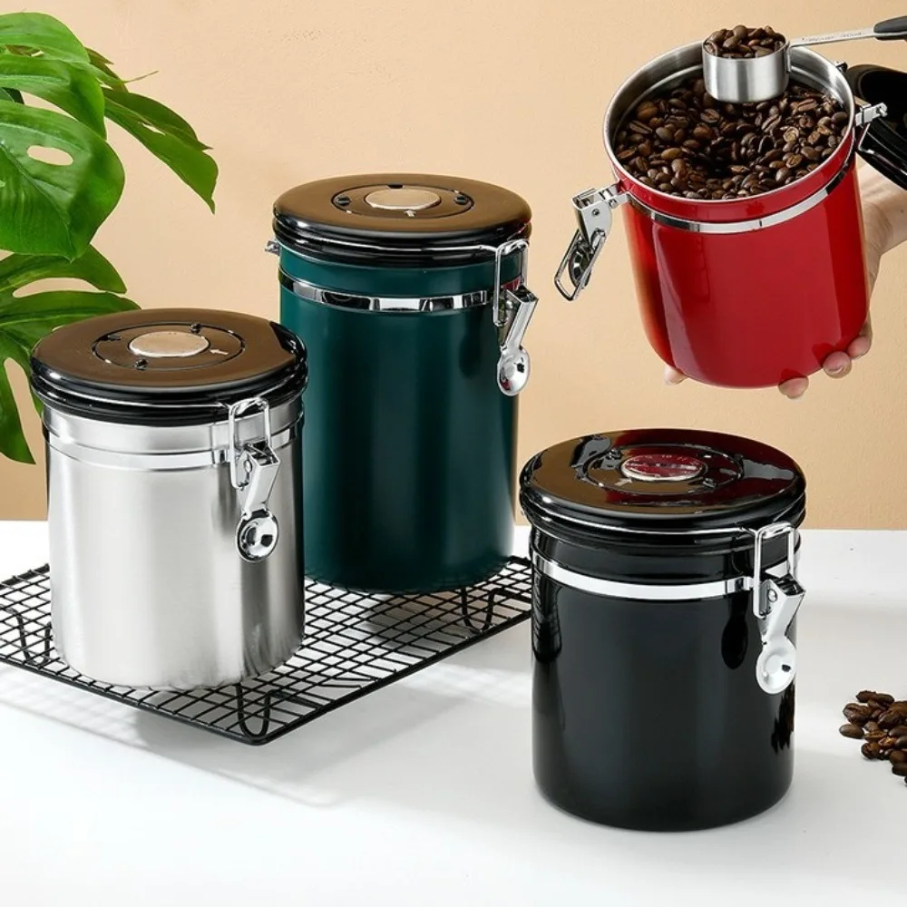 Stainless Steel Box Storage Jar Coffee Bean Tea Container Vent Valve Coffee Damp Proof Storage Box Food Storage Pots