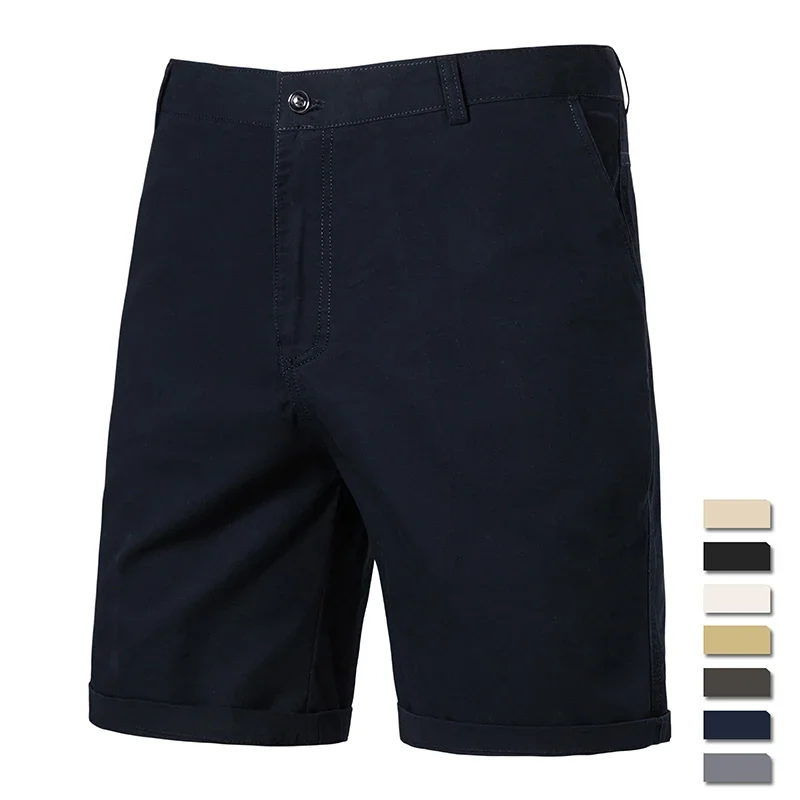 Bermudas Casuais Masculinas de Algodão com Zíper Clássico, Passantes para Cinto, Corte Reto, Tecido Leve Lavado, Calças Diárias para Atividades ao Ar Livre para Homens