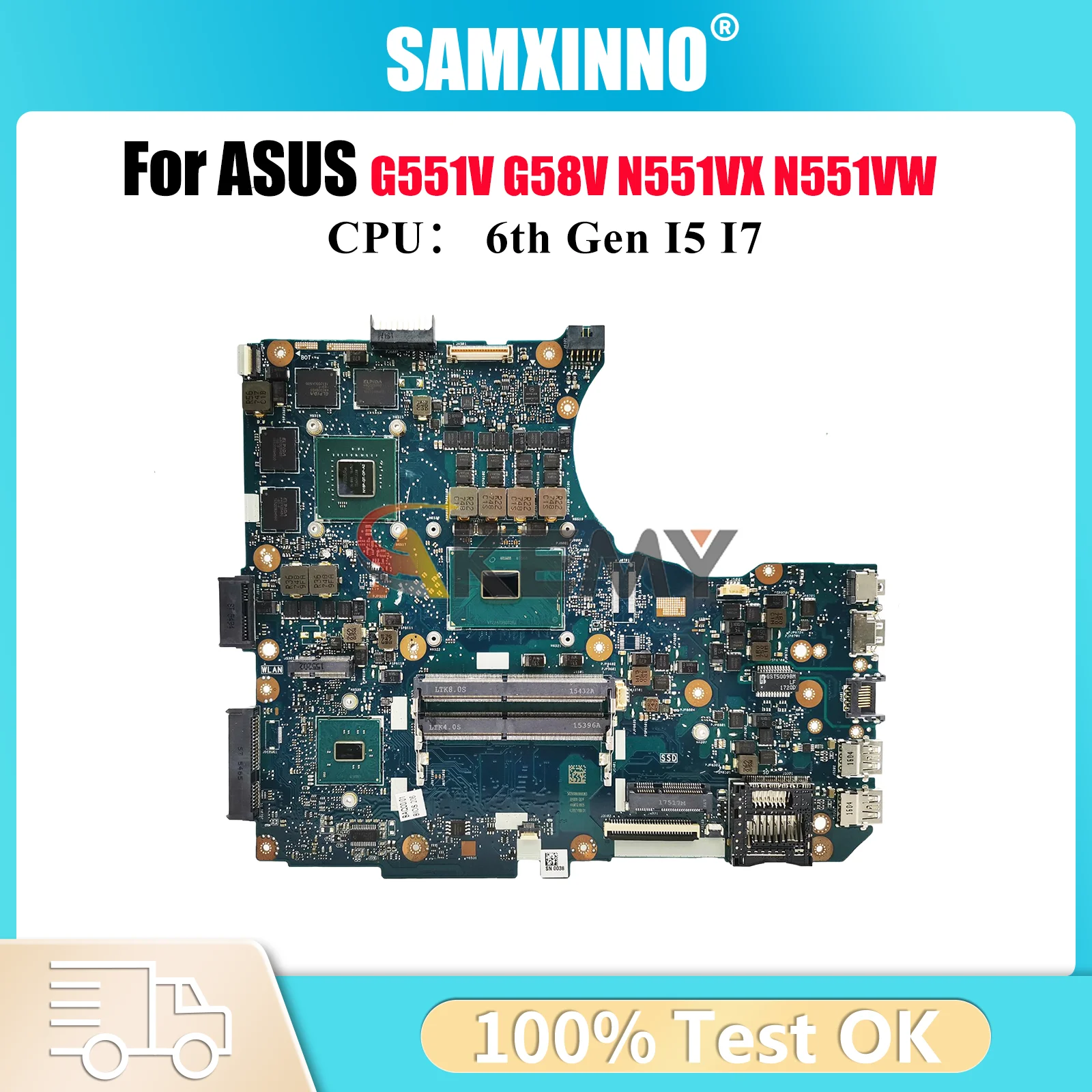 

N551VW Laptop Motherboard For ASUS ROG N551VW G58V N551V N551VX G551V Notebook Mainboard With I5 I7 CPU 100% tests OK fast ship