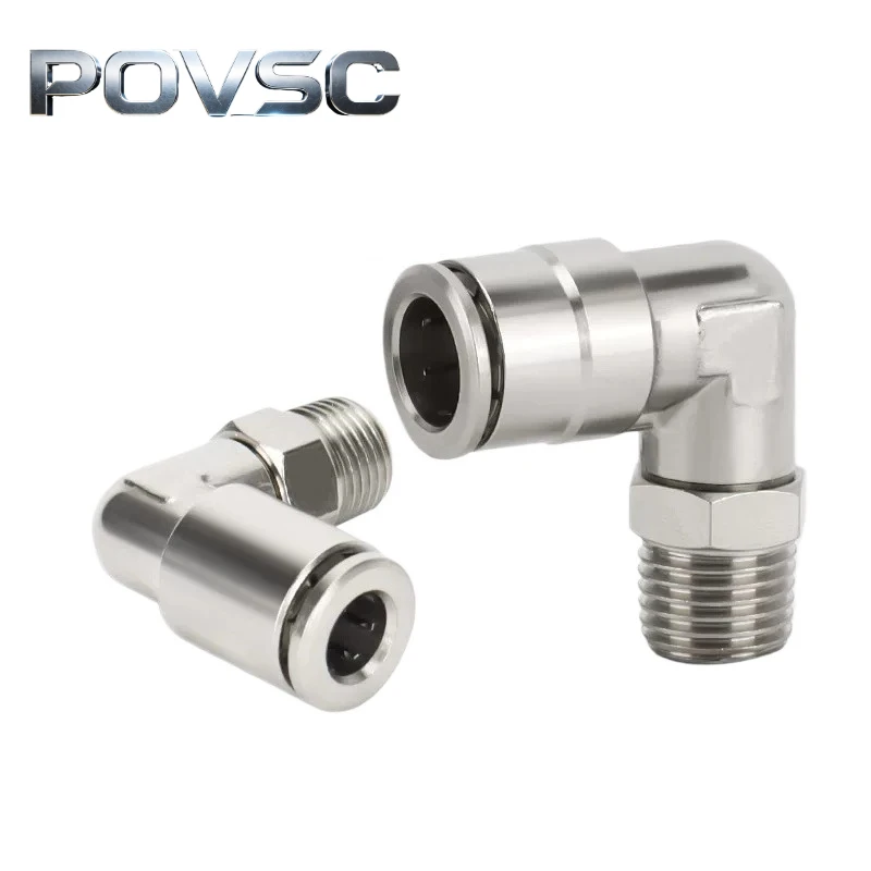 PL4-M5 Male Thread 90° Elbow Nickel Plated Brass Quick Insert Pneumatic Joint, Heat & Corrosion Resistant Fitting for Air Tubing