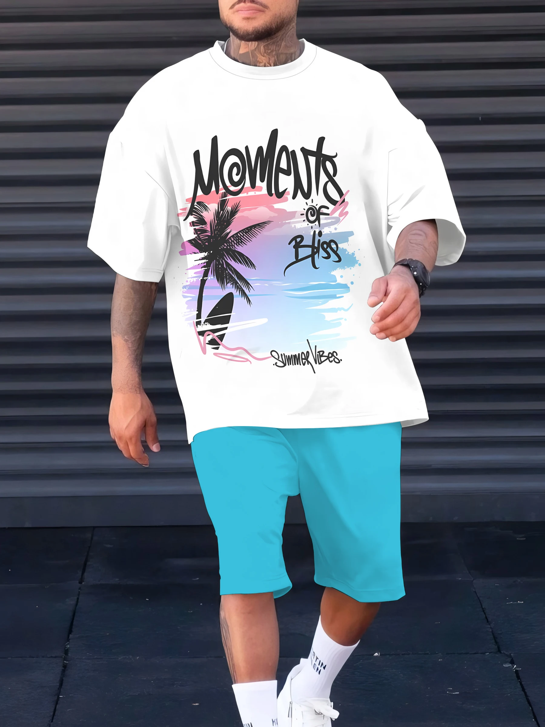 

The 2025 summer new men's suit 3d coconut tree print casual and fashionable outdoor men's wear