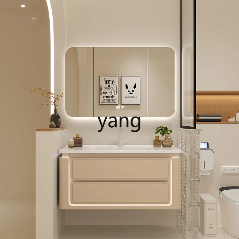 LH ceramic integrated basin cream wind bathroom cabinet combination hand wash washbasin cabinet