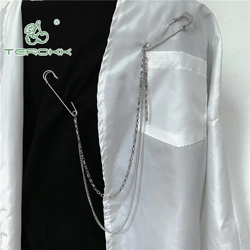 جديد الشرير مزدوجة الطبقات السراويل سلسلة مع بروش دبوس للنساء الرجال الهيب هوب الخصر سلسلة فستان مجوهرات القوطية روك اكسسوارات