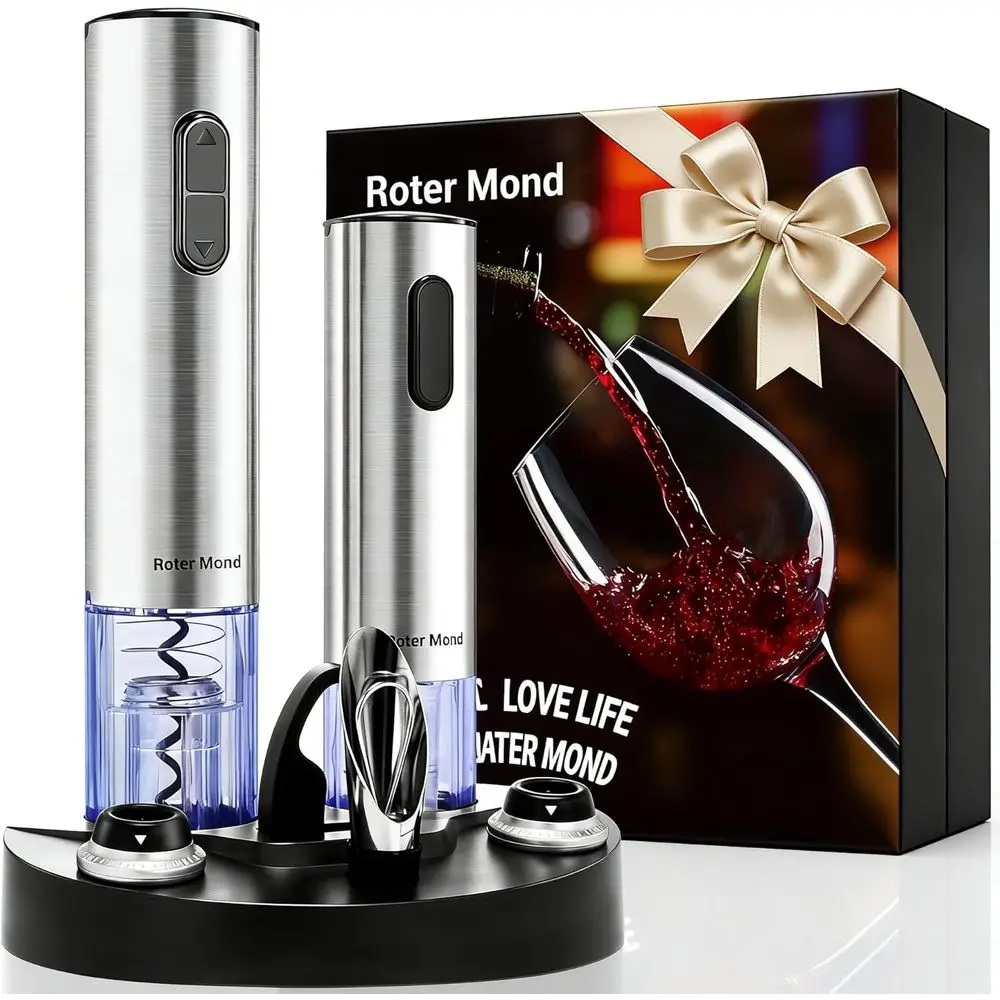 

Automatic Wine Bottle Opener with Charging Base, 7-in-1 Wine Present Set, Wine Aerator Pourer, Electric Vacuum Pump with 2 Stopp
