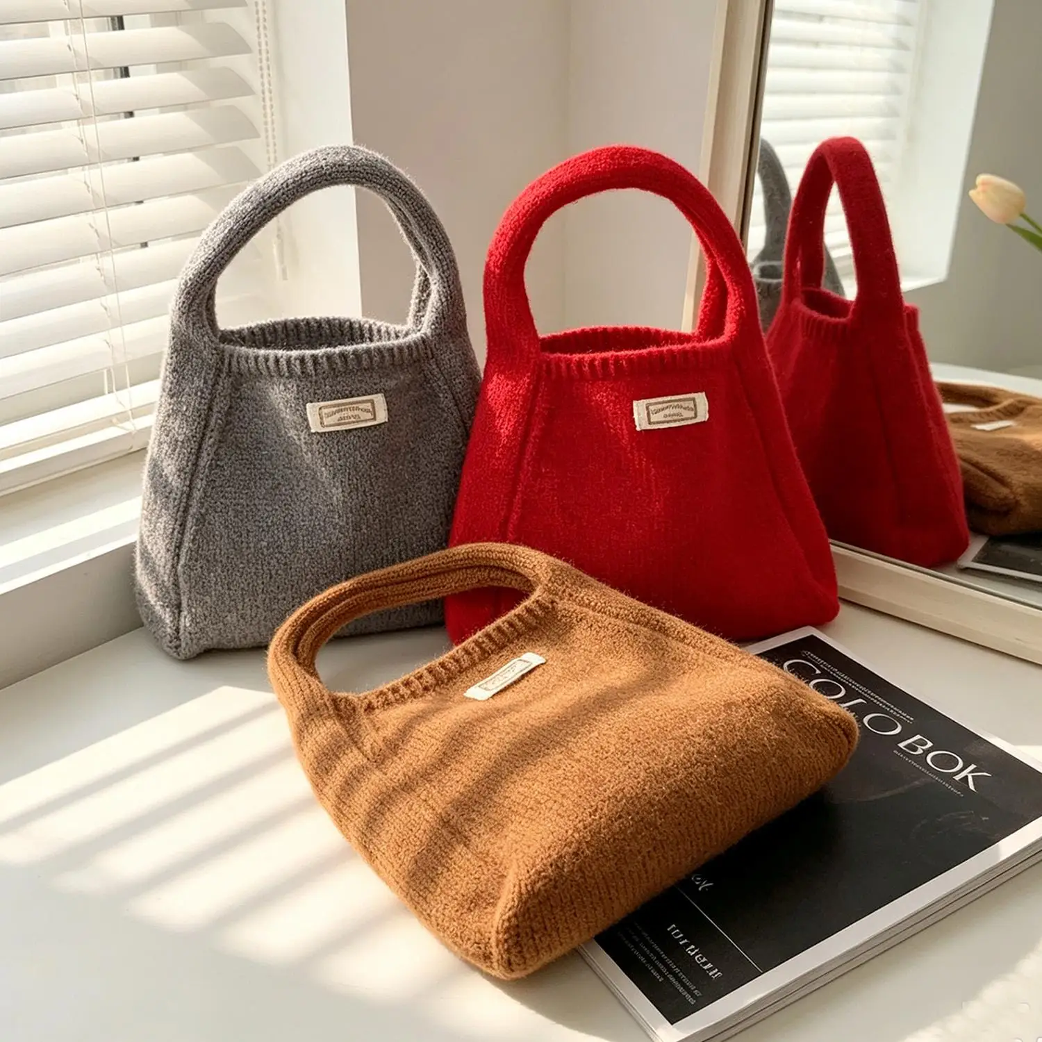 Koreanische Mode Gestrickte Handtasche für Damen Kleine Quadratische Tasche Handytasche Gestrickte Tragetasche Handgelenktasche Vielseitige Stilvolle Niedliche Handtasche – Detail 7
