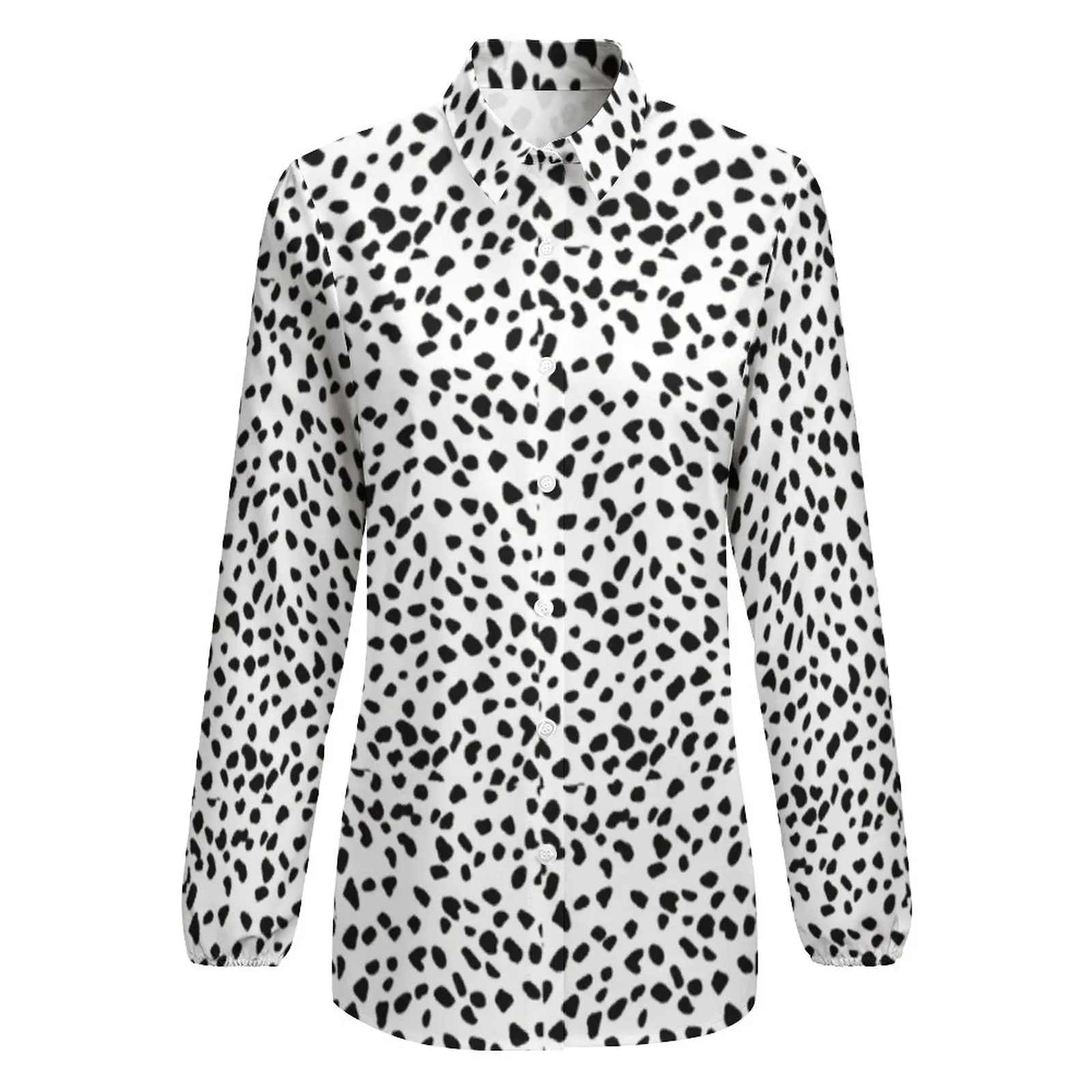 Dalmation Imprimé Chemisier À Pois Noir Bureau Modèle Chemisiers Femmes à Manches Longues Chemise Simple Automne Top Oversize