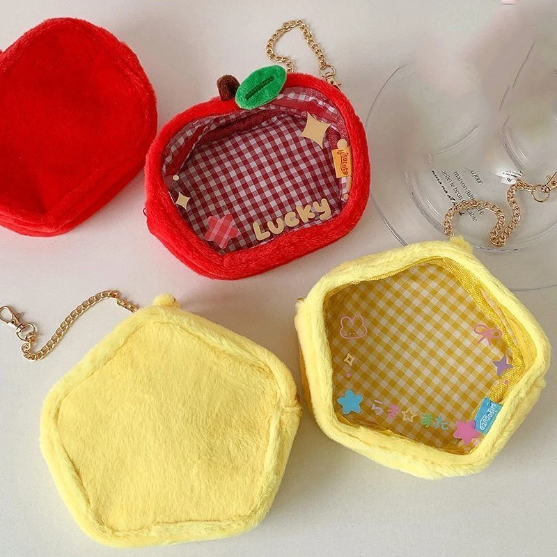 Estrela maçã forma 10cm boneca bolsa saco pingente itabag saco de boneca transparente pvc saco de exibição ao ar livre bolsa de pelúcia clara