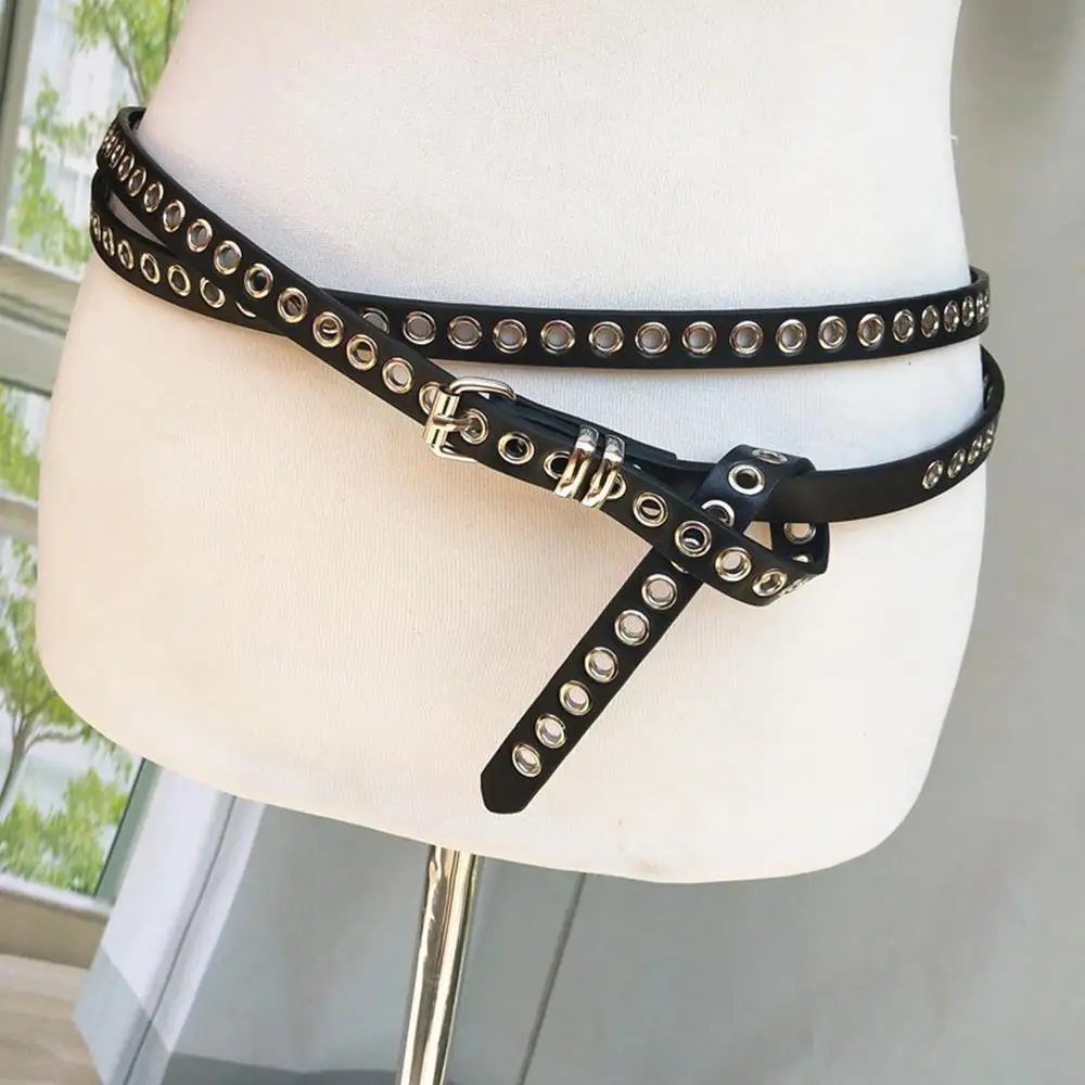 Adjustable PU Leather Double Circle Waist Chain Y2K Wide  display picture 3
