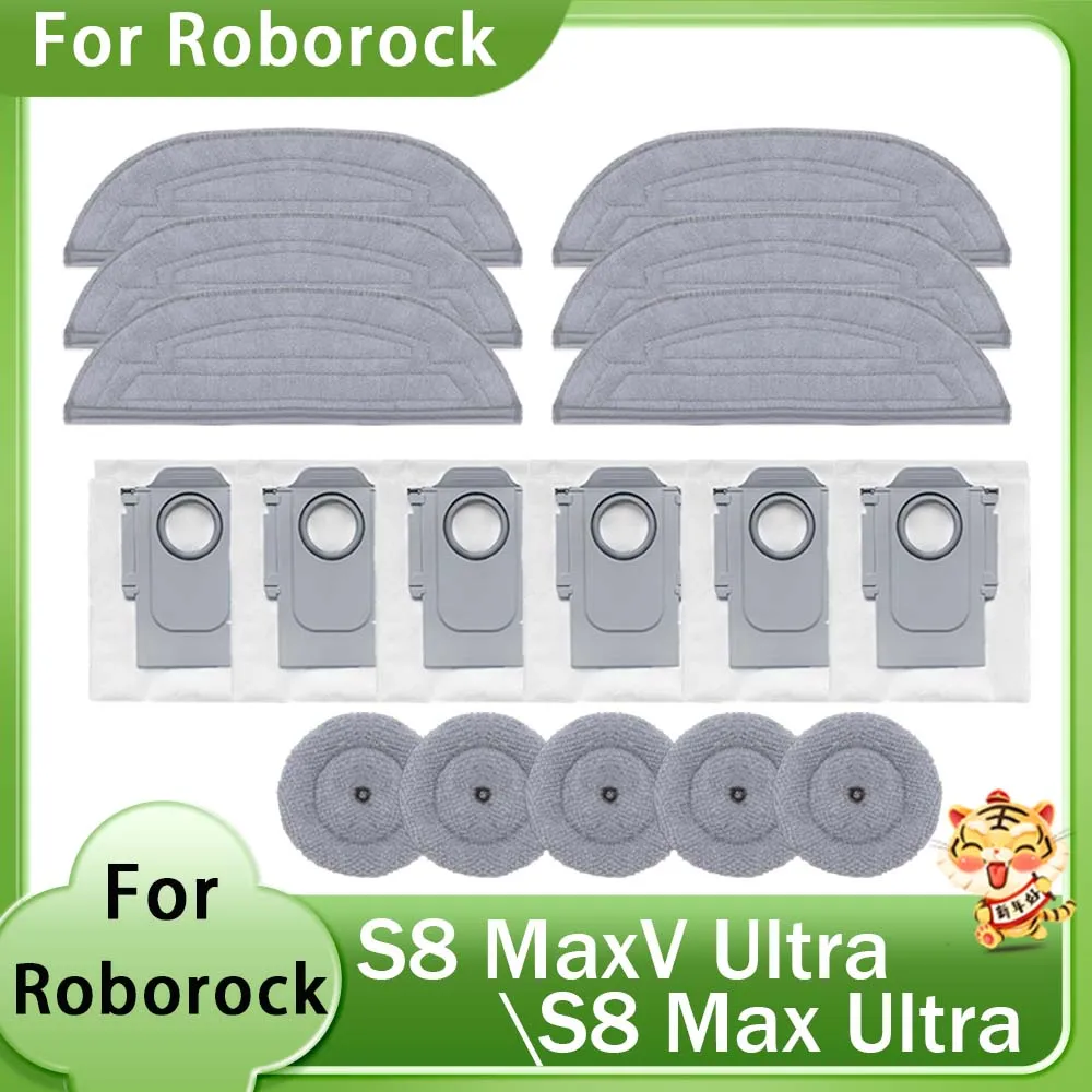 Dust Bags For Roborock S8 Maxv Ultra/S8 Max Ultra Robot Vacuum Consumables Spare Parts  Rag Mop Cloth Bags Mop Pads Accessories