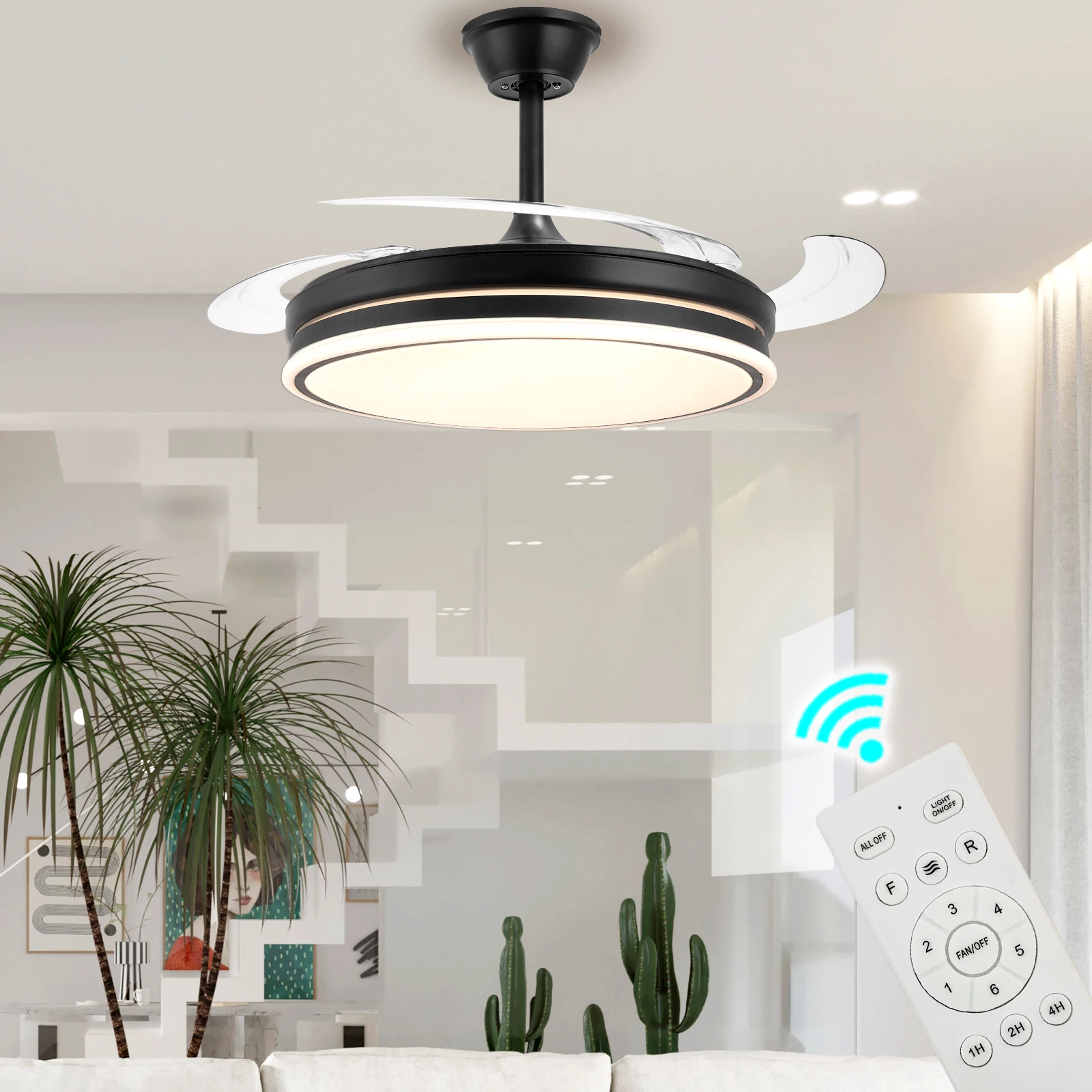 

Modern 42-Inch Bladeless Ceiling Fan with Lights and Remote for Bedroom Comfort