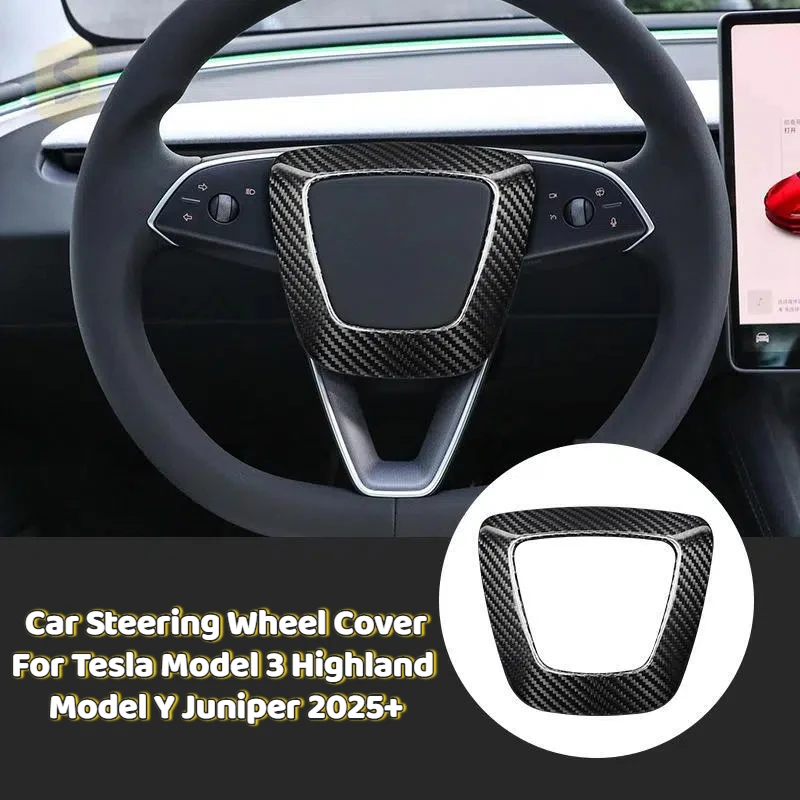 

Car Steering Wheel Cover for Tesla Model 3 Highland Model Y Juniper 2025+ 100% Real Carbon Fiber Sticker Interior Accessories