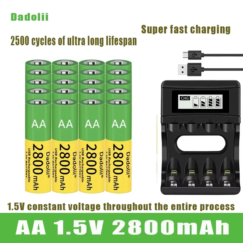 Dadolii-batería recargable AA de iones de litio para juguetes, reloj con reproductor MP3, termómetro y teclado, 1,5 V, 2800mah