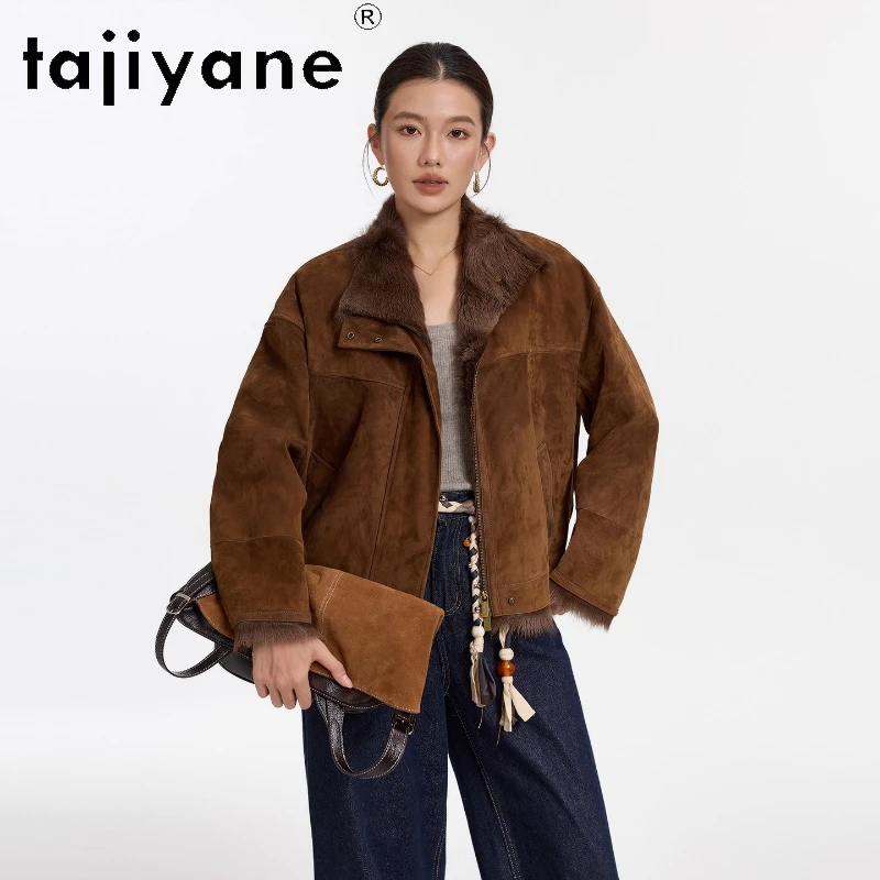 TAJIYANE Natural Tuscany Wool Sheepskin Double Faced Fur Coat Woman Luxury Real Fur Jackets 2025 Winter Women Clothes ropa mujer