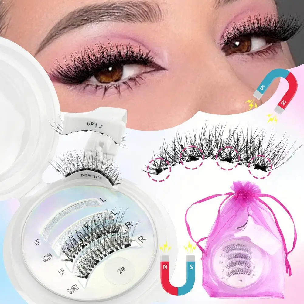 Aucun colle cils magnétiques réutilisable aspect naturel faux cils magnétiques ensemble avec pince à épiler outil moelleux Faux cils de vison nouveau