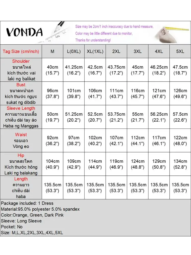 VONDA Plus Size 5XL Women Maxi Dress Elegant Party Vestido 2024 Autumn Bohemian Printed Sundress Casual Loose Robe Femme