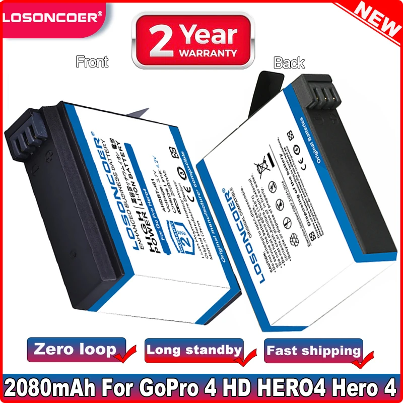 2080mAh For Go Pro AHDBT 401 AHDBT401 Digital Camera Battery For GoPro 4 HD Hero 4 Hero4 GoPro AHDBT-401 Action Camera Bateria