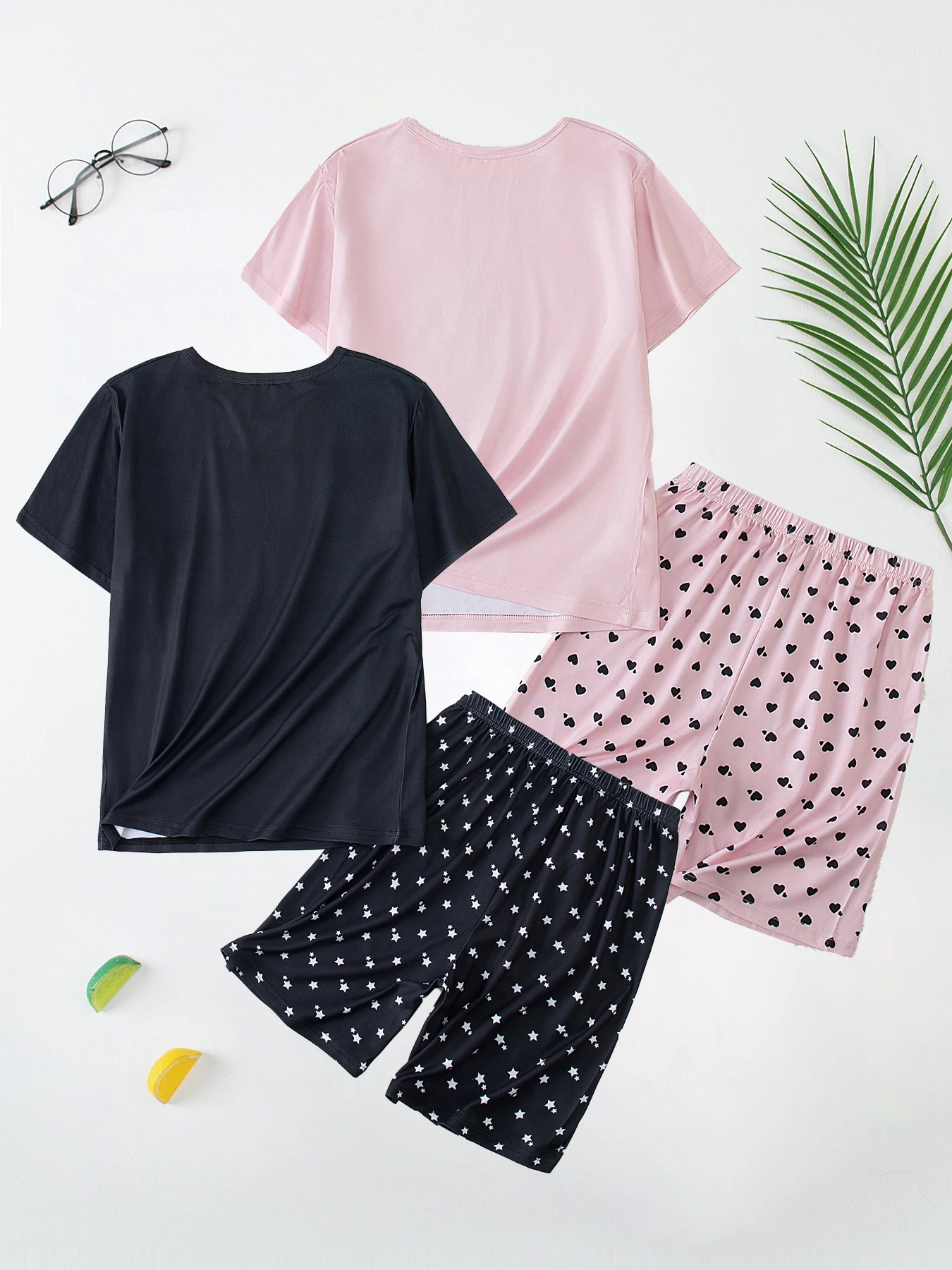 2-piece summer teenage girl plus size loose casual short sleeved shorts set, versatile and soft home T-shirt pants for girls