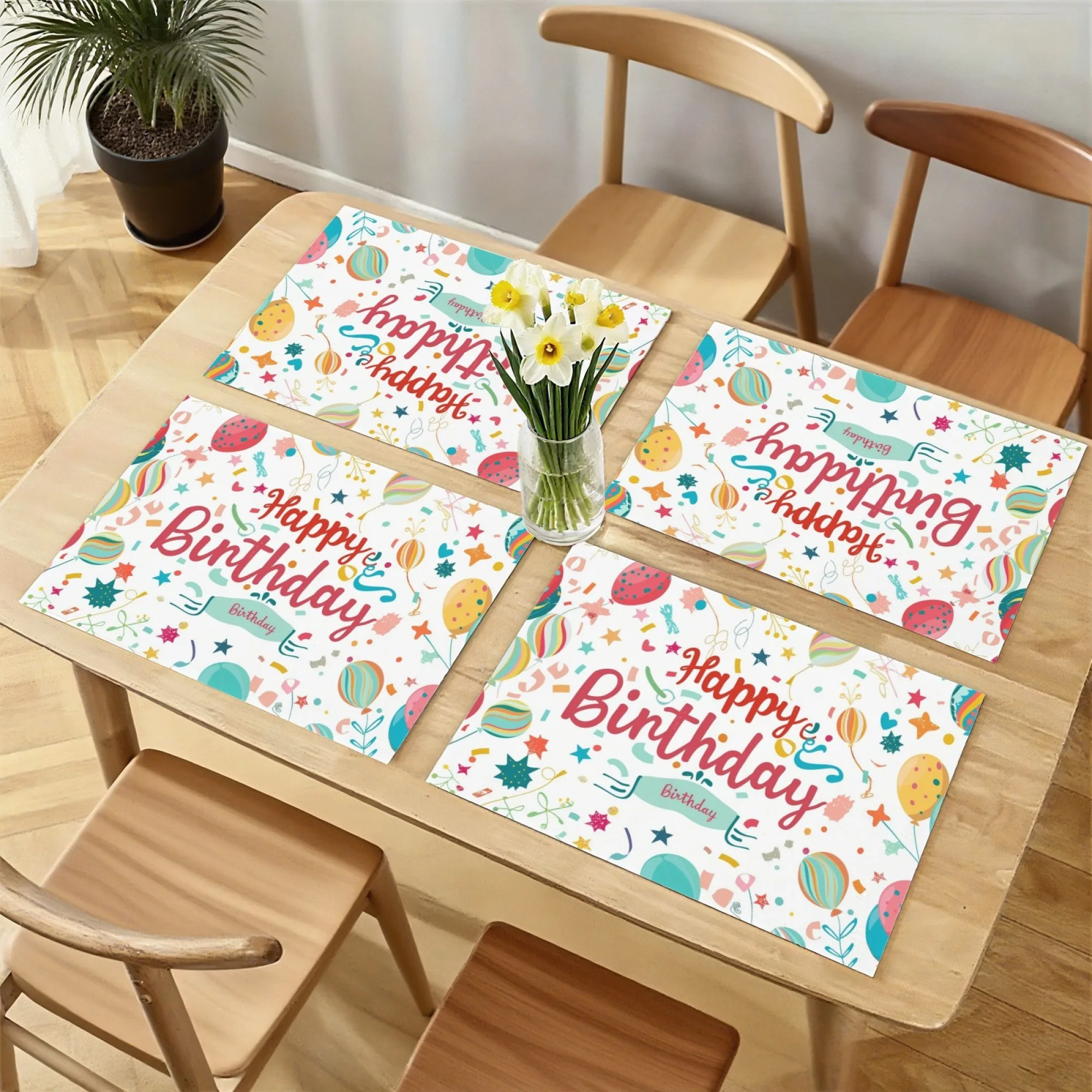 

Классическая детская подставка для столовых приборов на день рождения «С Днем Рождения», элементы вечеринки на белой основе, живой праздничный стол, домашний декор, коврик, подарок