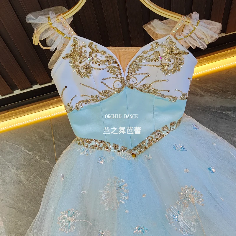 BT250622 Professionelle Hohe Qualität Benutzerdefinierte Größe Kinder Mädchen Frauen Erwachsene Ballett Tanz Performance Tragen Blau Lange Chiffon Kleid